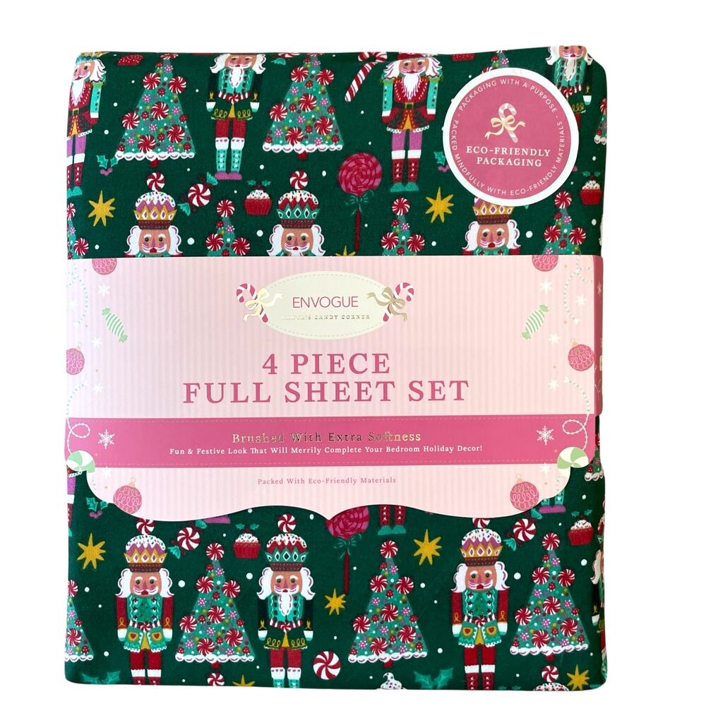 Envogue FULL Sheet Set Nutcracker Ballet Candy 4pc Christmas Bedding NEW